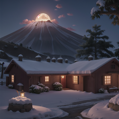 Image For Post Anime, moonlight, volcano, farm, snow, garden, HD, 4K, AI Generated Art