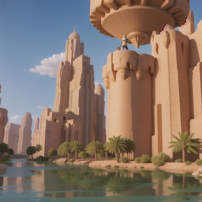 Image For Post Anime, knight, desert oasis, river, skyscraper, chef, HD, 4K, AI Generated Art