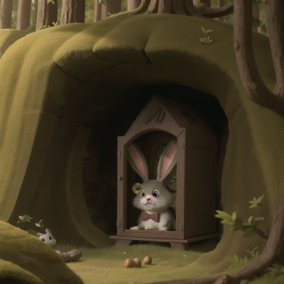 Image For Post Anime, hidden trapdoor, rabbit, clock, forest, cave, HD, 4K, AI Generated Art