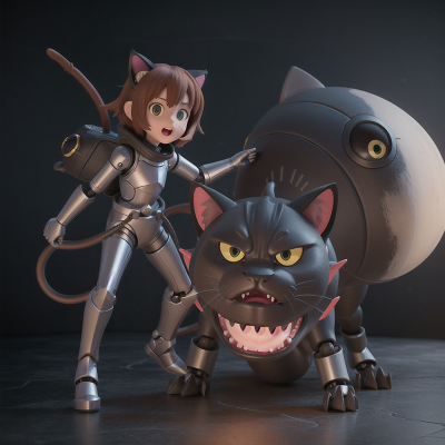 Image For Post Anime, knight, cat, demon, robotic pet, space, HD, 4K, AI Generated Art