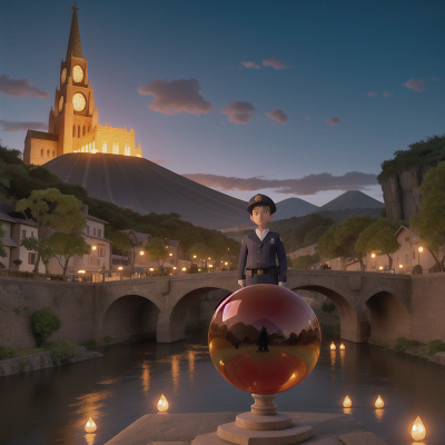 Image For Post Anime, cathedral, volcano, river, police officer, crystal ball, HD, 4K, AI Generated Art