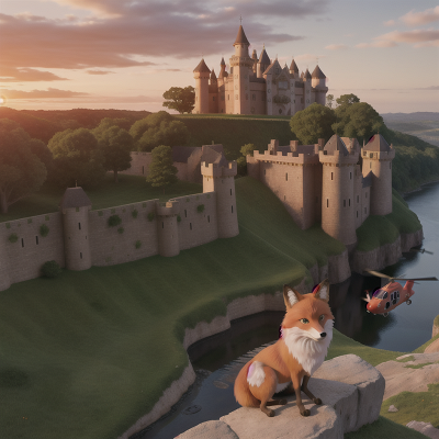 Image For Post Anime, fox, helicopter, sunset, medieval castle, detective, HD, 4K, AI Generated Art
