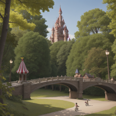 Image For Post Anime, circus, enchanted forest, bridge, tower, bicycle, HD, 4K, AI Generated Art