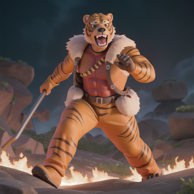 Image For Post Anime, bear, sabertooth tiger, cyborg, firefighter, lava, HD, 4K, AI Generated Art