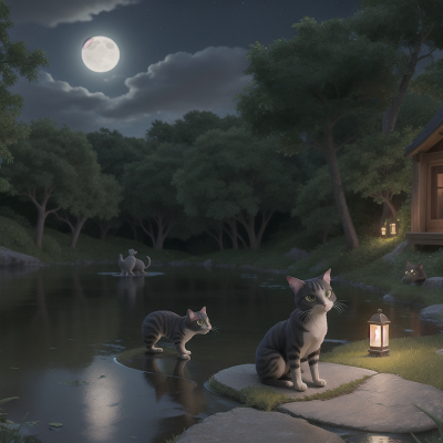 Image For Post Anime, teleportation device, cat, moonlight, swamp, musician, HD, 4K, AI Generated Art