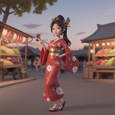 Image For Post Anime, fruit market, musician, geisha, park, trumpet, HD, 4K, AI Generated Art