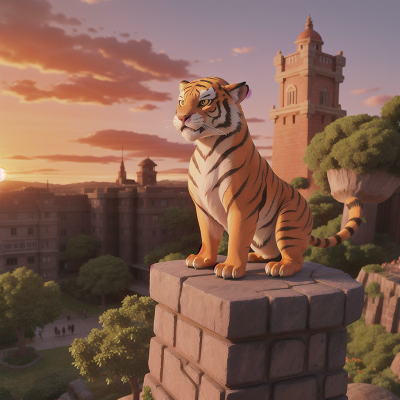 Image For Post Anime, sabertooth tiger, lava, museum, sunset, tower, HD, 4K, AI Generated Art
