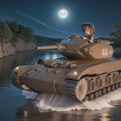 Image For Post Anime, moonlight, tank, river, motorcycle, bravery, HD, 4K, AI Generated Art