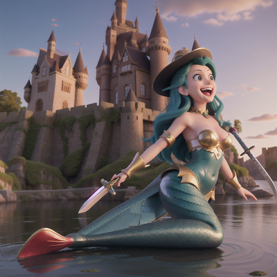 Image For Post Anime, laughter, sword, witch, medieval castle, mermaid, HD, 4K, AI Generated Art