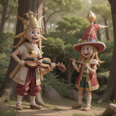 Image For Post Anime, laughter, pharaoh, violin, wizard's hat, forest, HD, 4K, AI Generated Art