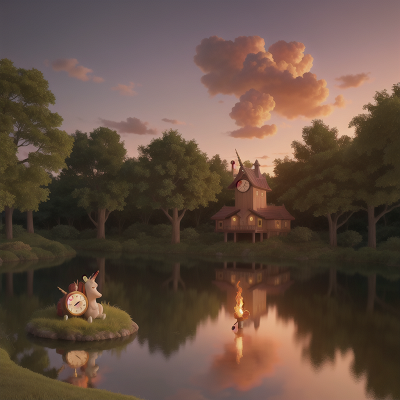 Image For Post Anime, clock, swamp, fire, unicorn, sunset, HD, 4K, AI Generated Art