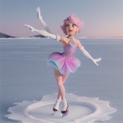 Image For Post Anime Art, Graceful ice skater, long pastel pink hair and icy blue eyes, gliding smoothly across a frozen lake