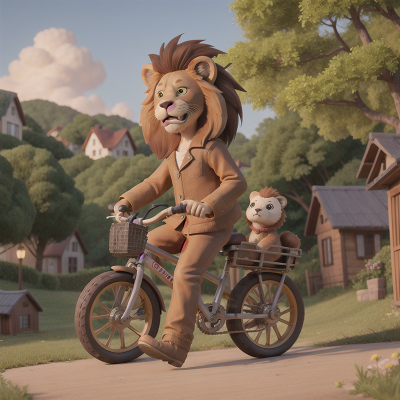 Image For Post Anime, musician, village, lion, bear, bicycle, HD, 4K, AI Generated Art