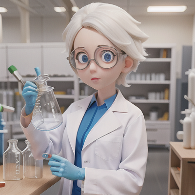 Image For Post Anime Art, Genius scientist, white hair in a lab coat, in her high-tech laboratory
