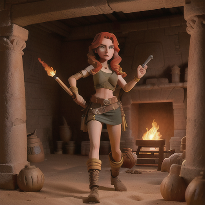 Image For Post Anime Art, Daring treasure hunter, fierce red hair swept back, at the entrance of a long-lost desert temple
