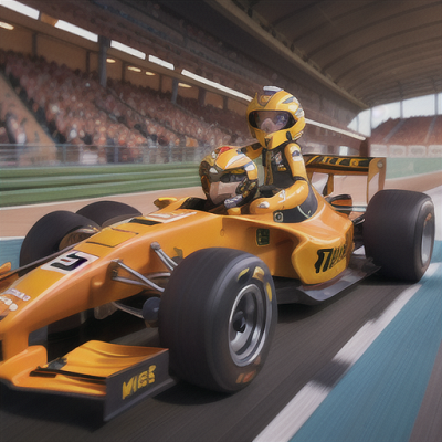 Image For Post Anime Art, Daring racing driver, sleek golden hair and a cool helmet, on a lively race track