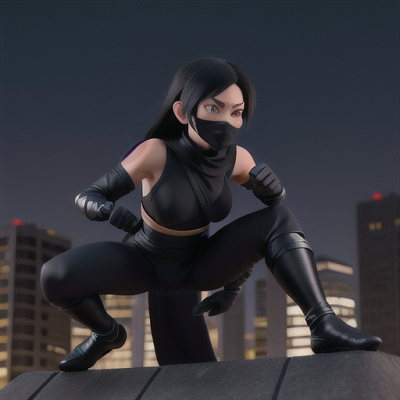 Image For Post Anime Art, Stealthy ninja assassin, midnight black hair and concealed eyes, on a moonlit rooftop
