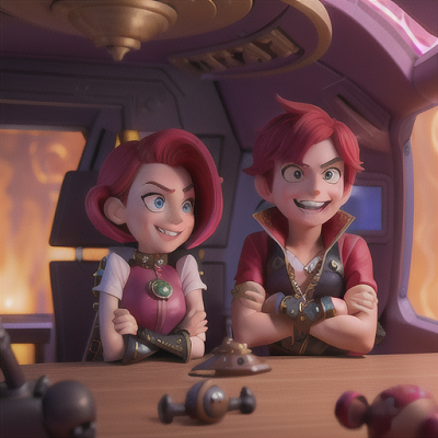 Image For Post Anime Art, Charming space pirate, tousled ruby hair and a devilish grin, aboard his stolen spaceship