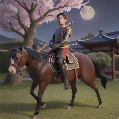 Image For Post Anime Art, Resting samurai, tall and stoic, under a moonlit cherry blossom tree