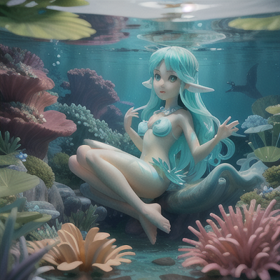 Image For Post Anime Art, Serene water nymph, flowing aquatic hair and iridescent skin, in a tranquil underwater grotto