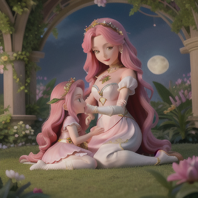 Image For Post | Anime, manga, Mother and daughter duo, long flowing pink hair for both, under the full moon in a mystical garden, learning to master magical powers, a variety of enchanted plants surrounding them, floral-themed magical girl outfits, delicate and enchanting style, a magical and empowering environment - [AI Art, Anime Family of Four ](https://hero.page/examples/anime-family-of-four-stable-diffusion-prompt-library)