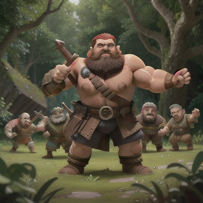 Image For Post Anime Art, Unlikely dwarven ally, white flowing beard and a muscular physique, deep in a lush forest