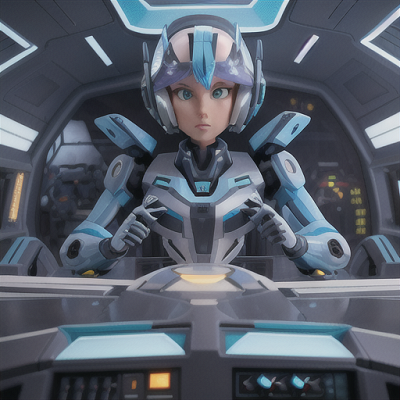Image For Post Anime Art, Experienced mecha pilot, platinum hair with cyan highlights, within a futuristic cockpit interior