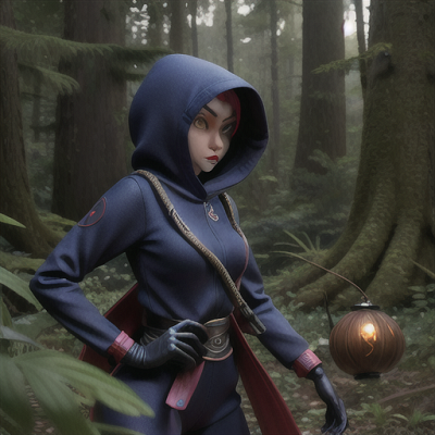 Image For Post Anime Art, Skilled kunoichi, slender frame and alluring eyes, in a dense forest setting