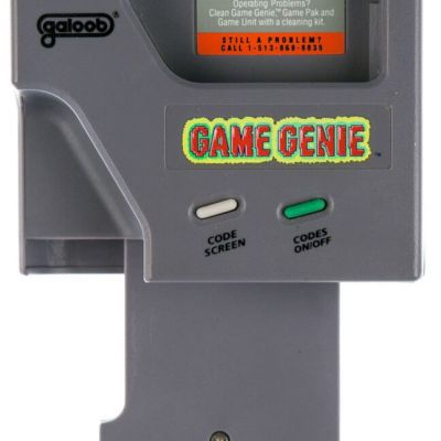 Image For Post | [Game boy Game Genie] 

The Game Boy edition similarly has a slot for cartridges while itself needing to be inserted into the console's game slot. It has two face buttons for toggling codes on/off or to return to the code input screen, and it houses a compartment to contain a very small code booklet in the back.

The physical design made it difficult to be used with any version of the Game Boy other than the original. Although it could be made to work, if one attempted to use the Game Genie on the Game Boy Pocket or Game Boy Color, they would find the large top portion of the Game Genie would come into contact with the top of the Game Boy Pocket/Color before it was fully engaged. Therefore, the Game Genie would need to be bent backwards, placing strain on the mechanism to allow it to be pressed down far enough to reach the Game Boy Pocket/Color cartridge contacts. Despite this history, it will work fairly well with the Game Boy Advance SP. A standard unit will not fit in a Super Game Boy, but with some minor modification to the plastic, it will fit and work normally. There was also a third party "Super Game Boy to Game Genie Adapter", allowing the player to connect the Game Genie to a Super Game Boy cartridge.

The unit is also not compatible with Game Boy Color cartridges (which will not physically fit into the unit). This, however, includes original Game Boy games with Game Boy Color enhancements, when played in a Game Boy Color or Game Boy Advance system. However, color enhanced games will function if played in an original Game Boy system.