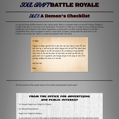 Image For Post Soul Graft Battle Royale CYOA - DLC 1 by LordCirce