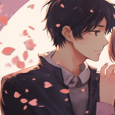 Image For Post | Two characters surrounded by sakura petals, soft colors and gentle expressions. anime matching pfp romantic couple pfp for discord. - [anime matching pfp couple, aesthetic matching pfp ideas](https://hero.page/pfp/anime-matching-pfp-couple-aesthetic-matching-pfp-ideas)