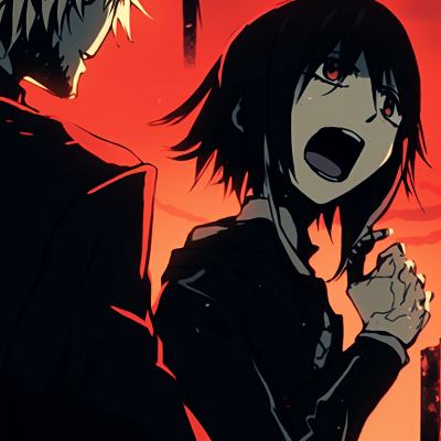 Image For Post | Two characters in battle attire, vivid red and stark black colors, standing back-to-back. chainsaw man matching pfp theme ideas pfp for discord. - [chainsaw man matching pfp, aesthetic matching pfp ideas](https://hero.page/pfp/chainsaw-man-matching-pfp-aesthetic-matching-pfp-ideas)