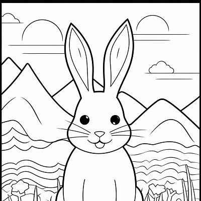 Image For Post Bunny amid Pastoral Beauty - Printable Coloring Page