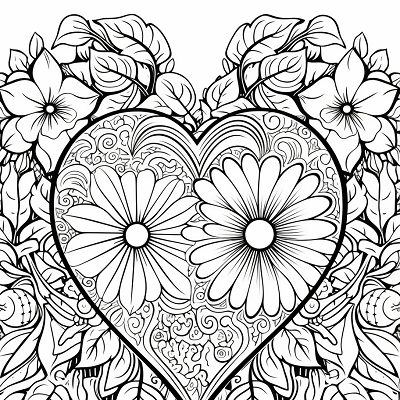 Image For Post Heart and Florals Fusion - Printable Coloring Page