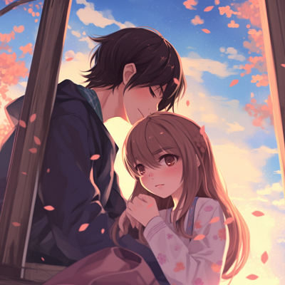 Image For Post | Cute anime couple sitting under a cherry blossom tree, pastel colors and detailed backgrounds. adorable anime couple pfp - [Anime Couple pfp](https://hero.page/pfp/anime-couple-pfp)