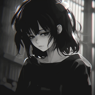 Image For Post | Depicted a forlorn anime lass, shown in the monochrome art style with deep shadows. sad anime pfp female - [Anime Sad Pfp Central](https://hero.page/pfp/anime-sad-pfp-central)