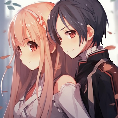 Image For Post | A poetic moment between Kirito and Asuna, soft shading and strong emotions visually present. adorable anime couples matching pfp - [Matching PFP Anime Gallery](https://hero.page/pfp/matching-pfp-anime-gallery)