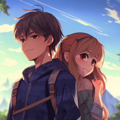 Image For Post | Anime couple facing the same direction, signifying a shared journey, with detailed character designs and focus on their matching attire. adventure-focused couple anime pfp - [Couple Anime PFP Themes](https://hero.page/pfp/couple-anime-pfp-themes)