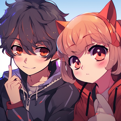 Image For Post | Matching pair of anime profile with characters displaying shy and blushing expressions, featuring soft hues and gentle shading. cute matching anime pfpHD, free download - [matching anime pfp](https://hero.page/pfp/matching-anime-pfp)