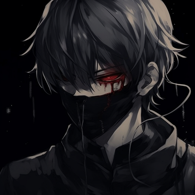 Image For Post | A glimpse of Kaneki with his eye patch and intense expression, highlighting the fine linework and shadow details. dark anime pfp gifsHD, free download - [Dark Anime PFP](https://hero.page/pfp/dark-anime-pfp)