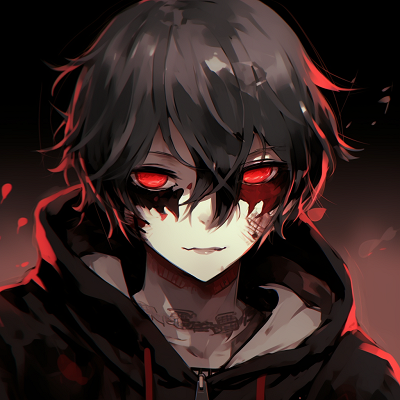 Image For Post | Kaneki Ken in his ghoul form, with high contrast between his pale skin, dark hair, and glowing red eyes. edgy pfp anime anime pfp - [pfp anime](https://hero.page/pfp/pfp-anime)