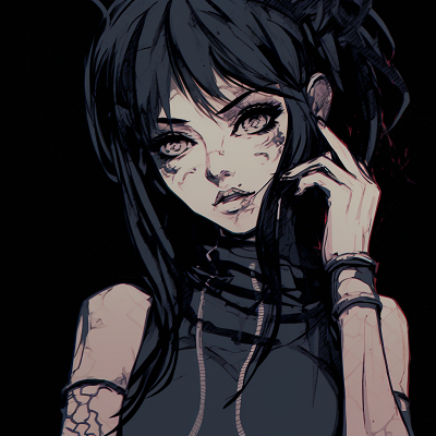 Image For Post | A monochrome grunge anime girl, black and white scheme enhancing rough textures. grunge anime pfp for girls - [Grunge Anime PFP](https://hero.page/pfp/grunge-anime-pfp)
