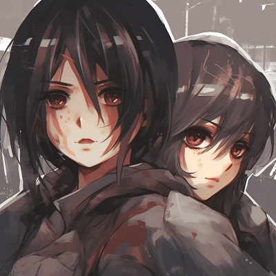 Image For Post | Close-up of Mikasa and Eren's faces, showcasing their intense expressions and intricate shading. anime inspired matching pfp for two friends - [matching pfp for 2 friends anime](https://hero.page/pfp/matching-pfp-for-2-friends-anime)