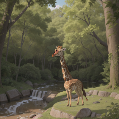 Image For Post Anime, teleportation device, river, giraffe, forest, hail, HD, 4K, AI Generated Art