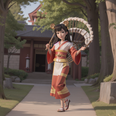 Image For Post Anime, geisha, sabertooth tiger, drum, harp, museum, HD, 4K, AI Generated Art