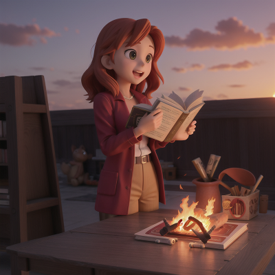 Image For Post Anime, celebrating, sunset, detective, book, fire, HD, 4K, AI Generated Art