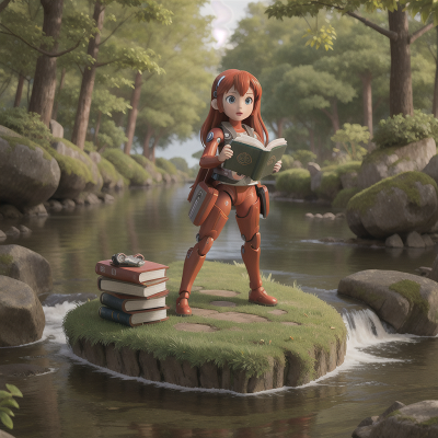 Image For Post Anime, cyborg, airplane, forest, river, book, HD, 4K, AI Generated Art