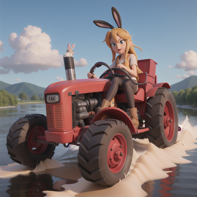 Image For Post Anime, tractor, rabbit, tsunami, river, ninja, HD, 4K, AI Generated Art