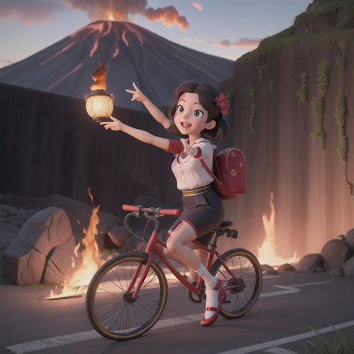 Image For Post Anime, police officer, volcano, geisha, dancing, bicycle, HD, 4K, AI Generated Art
