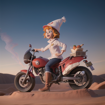 Image For Post Anime, hot dog stand, ghostly apparition, motorcycle, desert, wizard's hat, HD, 4K, AI Generated Art